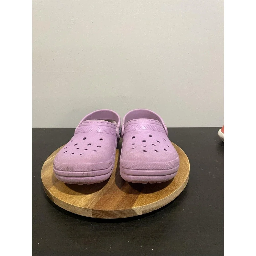 Crocs Classic Lined Clog Girls 2 Purple Faux Fur Warm Slip On Casual Winter